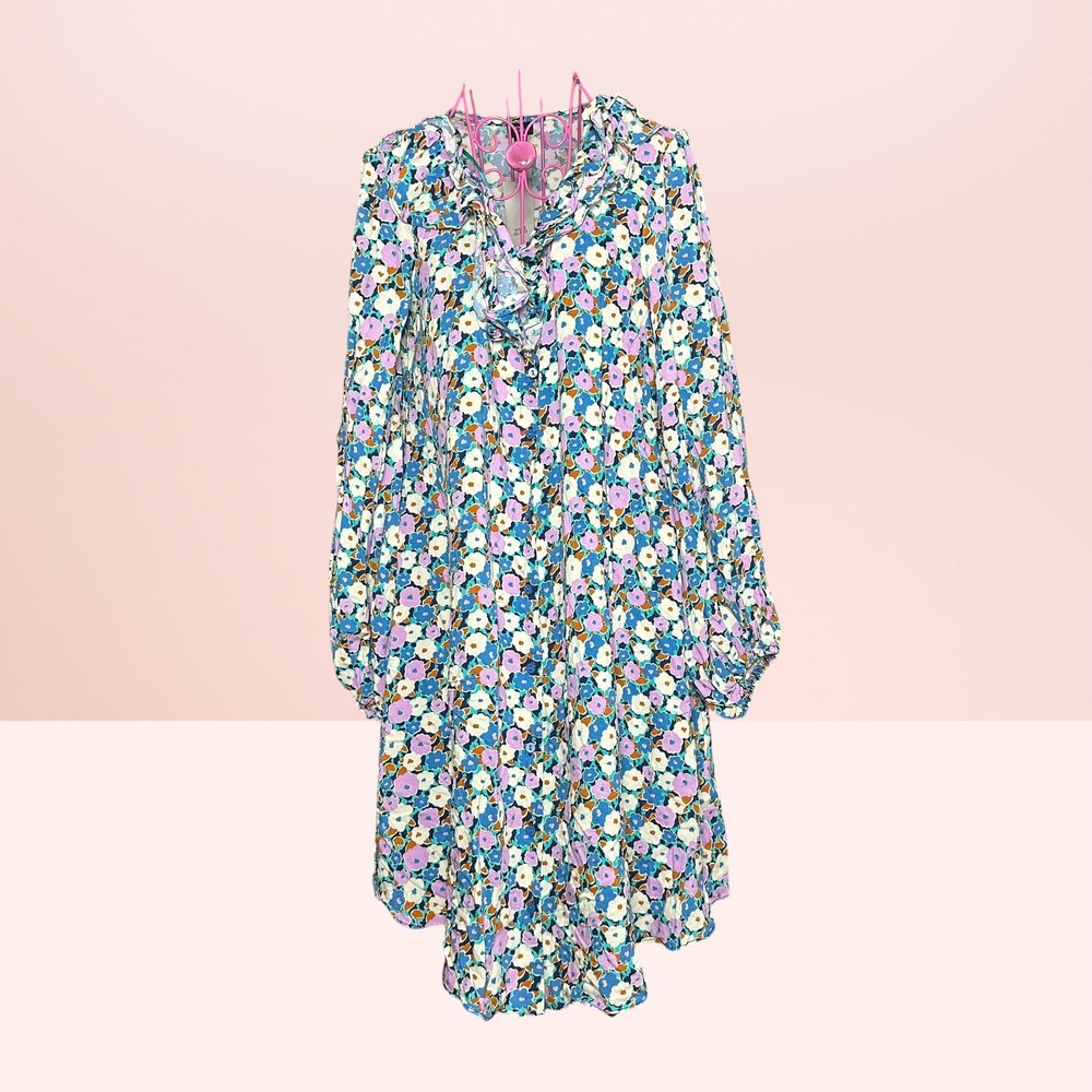 River Island Cali Tripper C Floral Ruffle Mini Dress Boho Cottagecore UK 12 US 8